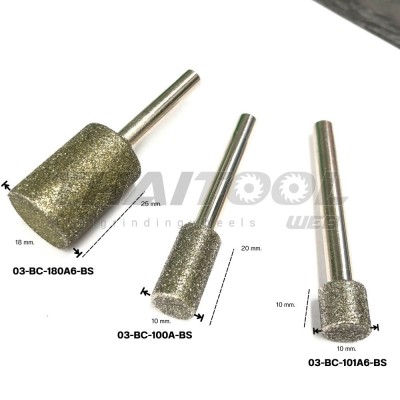 หัวเจียรเพชรแกน 6 mm. A ทรงกระบอกตรง หัวโต 10-18 mm. (BS) เกรดโรงงาน 