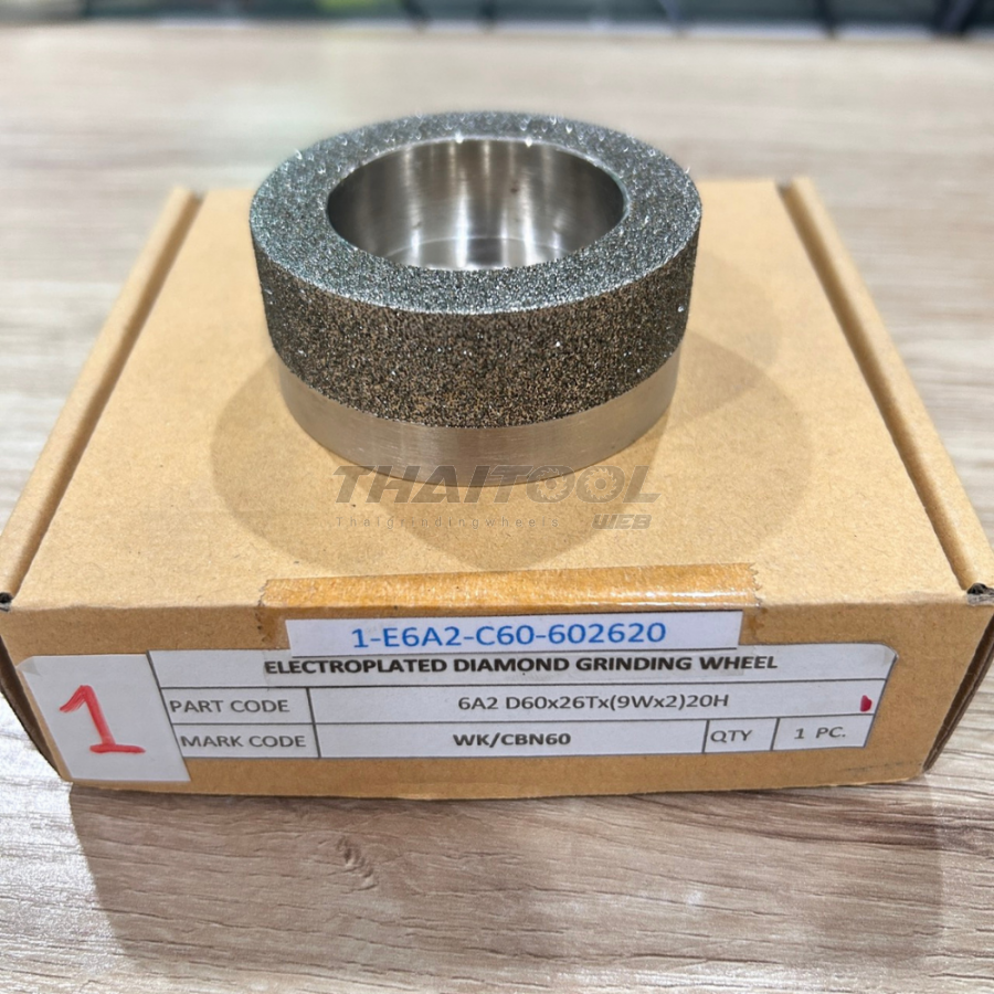 หินเพชรชุบทรงถ้วย 6A2 CBN60 D60x26Tx(9Wx2)x20H ความละเอียด 60
