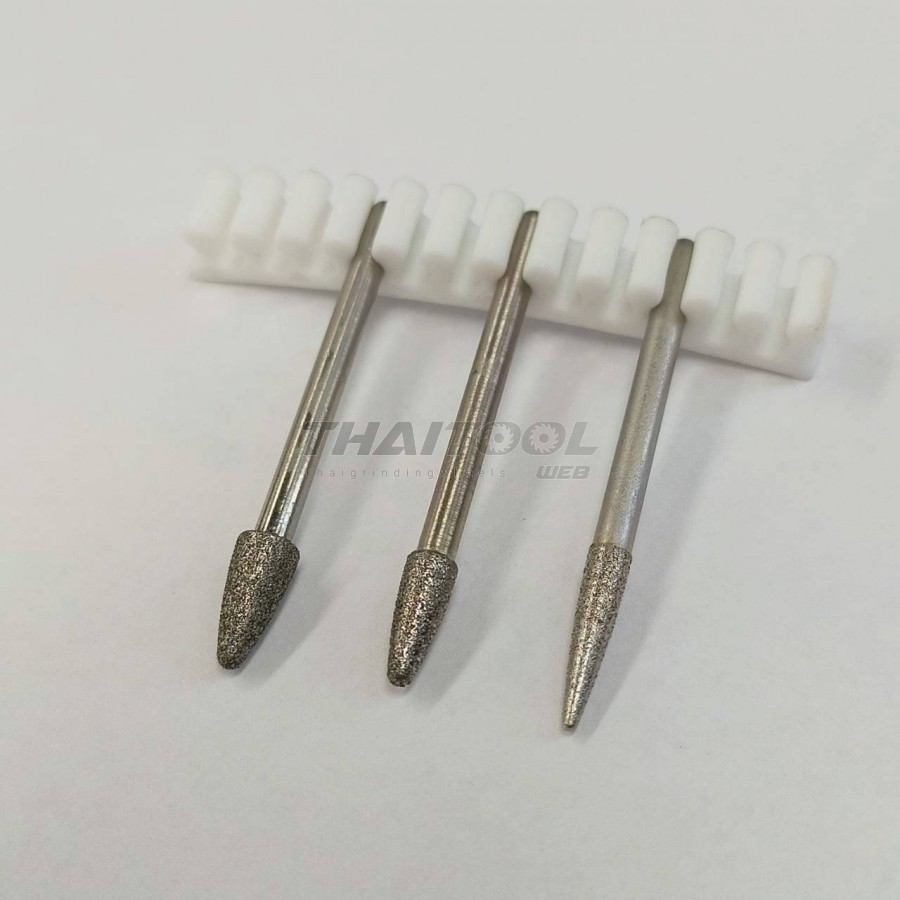  เข็มเพชรแกน 3 mm. R ทรงแหลม(เรียว) หัวโต 3.3,4.0,5.0 mm. T