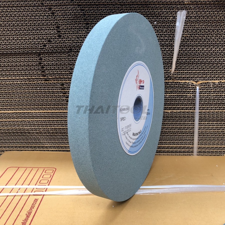 หินเจียรสีเขียว 8 นิ้ว (GC100K5V1A 250x25x32) เบอร์ 100 เจียรคาร์ไบด์ อโลหะ เหล็กชุปแข็ง