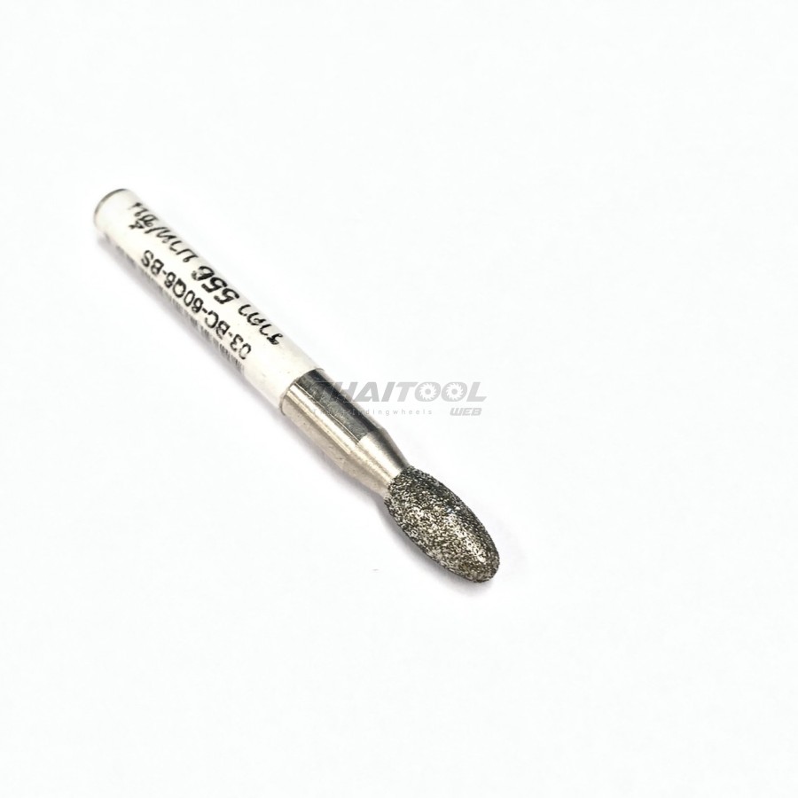หัวเจียรเพชรแกน 6 mm. Q ทรงวงรี หัวโต 6 mm. (BS) เกรดโรงงาน 